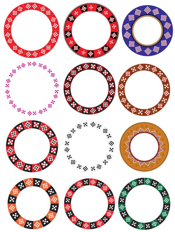 Sambalpuri border design patterns in vibrant colors, available as editable PSD and AI templates.