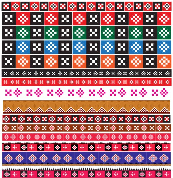 Sambalpuri border design patterns in vibrant colors, available as editable PSD and AI templates.