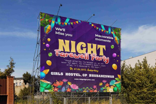 Editable Night Farewell Party PSD Template – 4x4 size Photoshop banner for schools, colleges, and corporate farewell events.