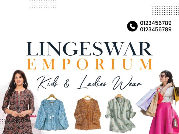 Professional business template for Lingeswar Emporium clothing boutique.