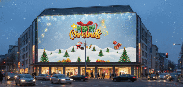 Christmas banner PSD with Santa Claus snow and Christmas trees