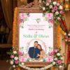 Floral haldi ceremony welcome sign printable template with illustrated couple