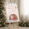 Royal floral engagement welcome sign printable template with couple illustration