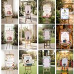 Editable wedding welcome sign board PSD template with floral watercolor design